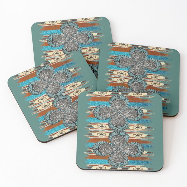 Item preview, Western Design With Tribal Pattern, Tooled Leather And Turquoise. designed and sold by handsoftime2020.
