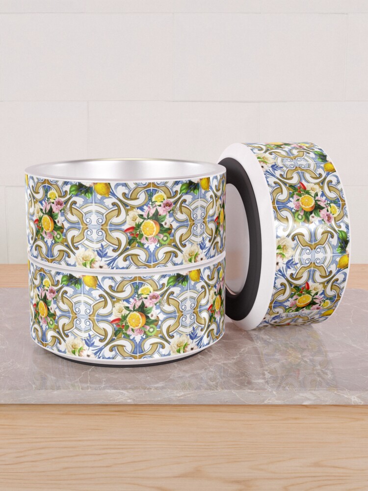 Alternate view of Sicilian tiles,mediterranean,mosaic,lemons, Pet Bowl