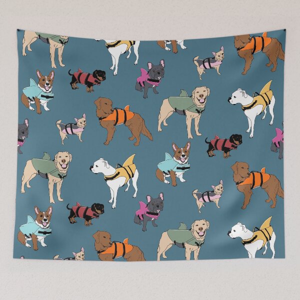 Item preview, Dog Sharks on blue designed and sold by Quick Brown Fox Canada.