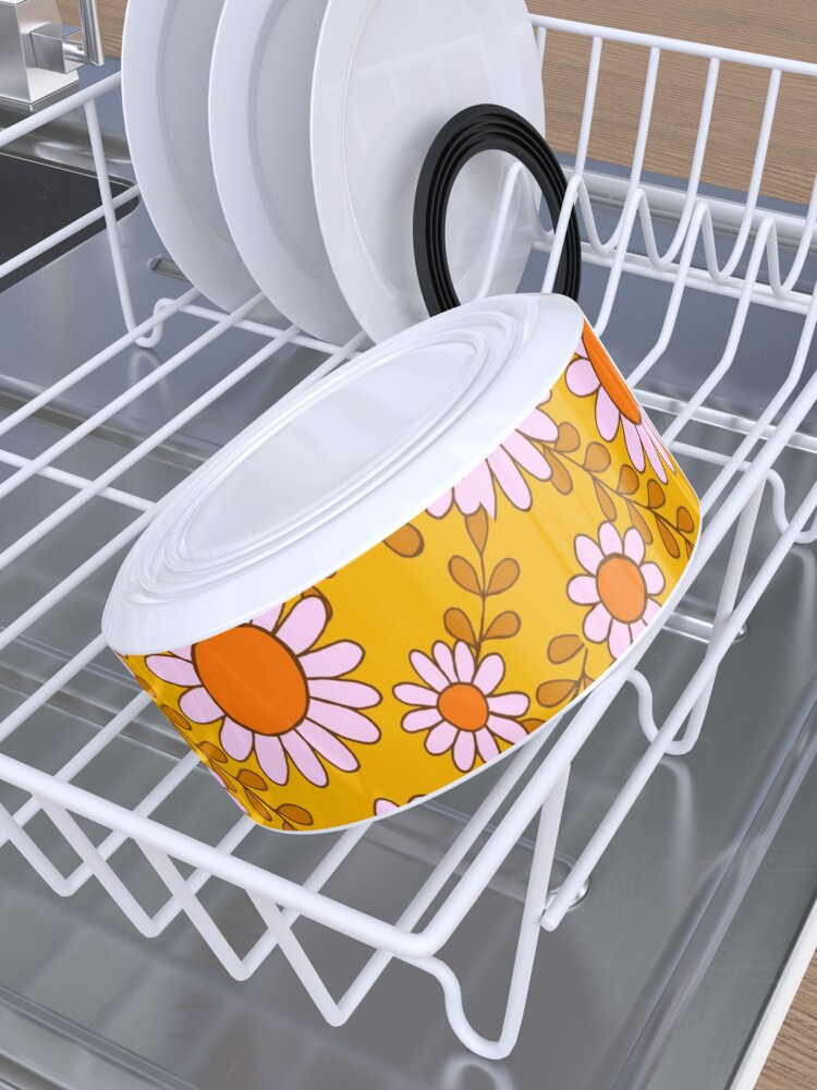 Alternate view of Retro 70s daisy flowers in orange & lilac Pet Bowl