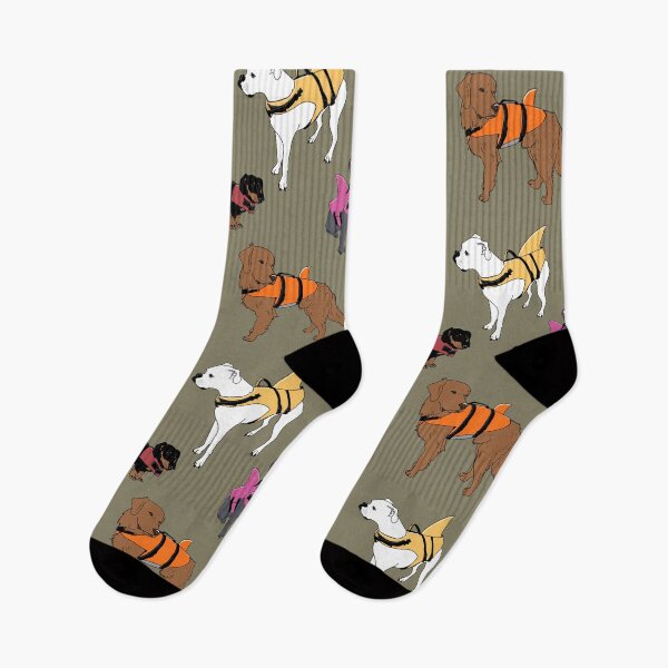 Item preview, Dog Sharks on Olive  designed and sold by Quick Brown Fox Canada.