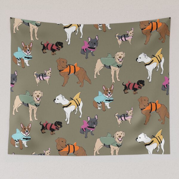 Item preview, Dog Sharks on Olive  designed and sold by Quick Brown Fox Canada.