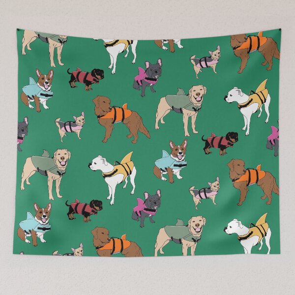 Item preview, Dog Sharks on Green designed and sold by Quick Brown Fox Canada.