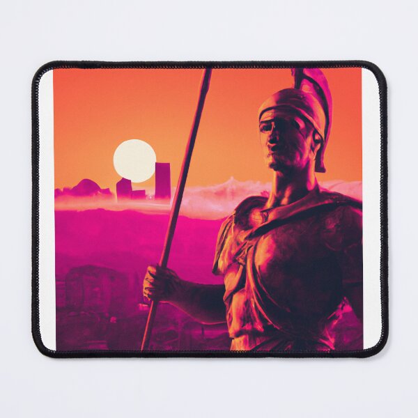 Item preview, DALL·E 2022-08-04 20.36.24 - Marble statue of Roman soldier in front of synthwave city sunset skyline-Enhanced.JPG designed and sold by Nate Ober.