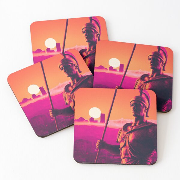 Item preview, DALL·E 2022-08-04 20.36.24 - Marble statue of Roman soldier in front of synthwave city sunset skyline-Enhanced.JPG designed and sold by Nate Ober.