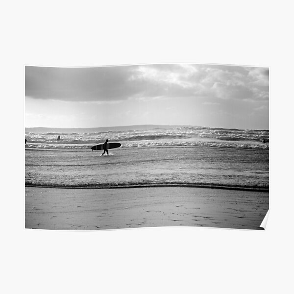 Black and white Ocean Surfer Poster