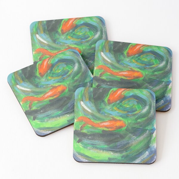 Item preview, Aestheic Japanese Style two Koji Fish in water swimming painting art  designed and sold by Gracie_Designs.