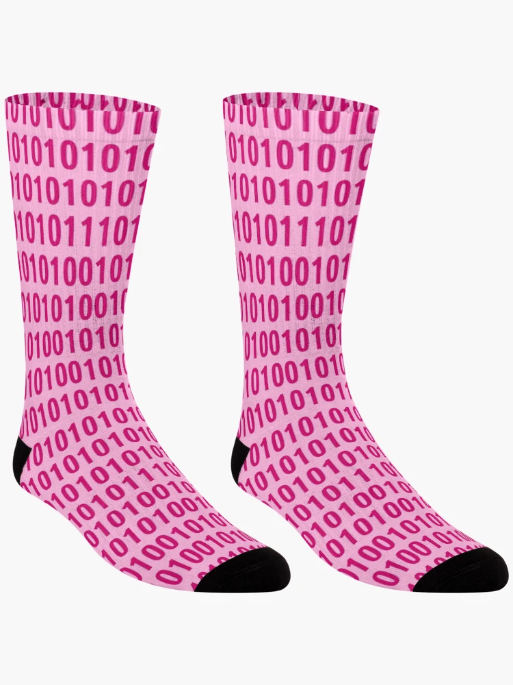 Thumbnail 3 of 5, Socks, pink binary code pattern designed and sold by AurelsPrints.