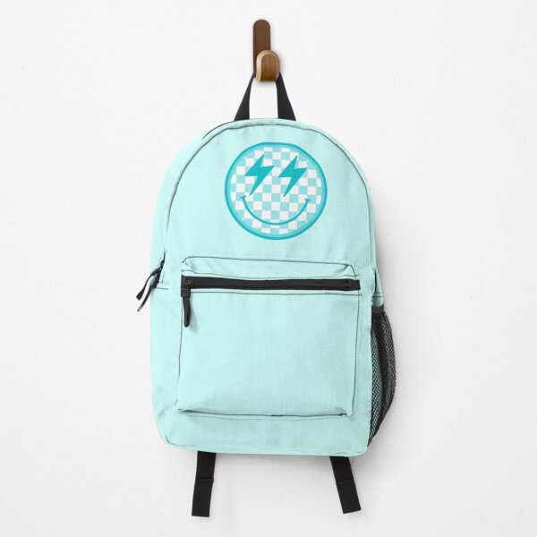 Vista previa del artículo con la obra «Preppy Lightning Bolt Smiley Face - Azul a cuadros», diseñado y vendido por shopcherrybomb.