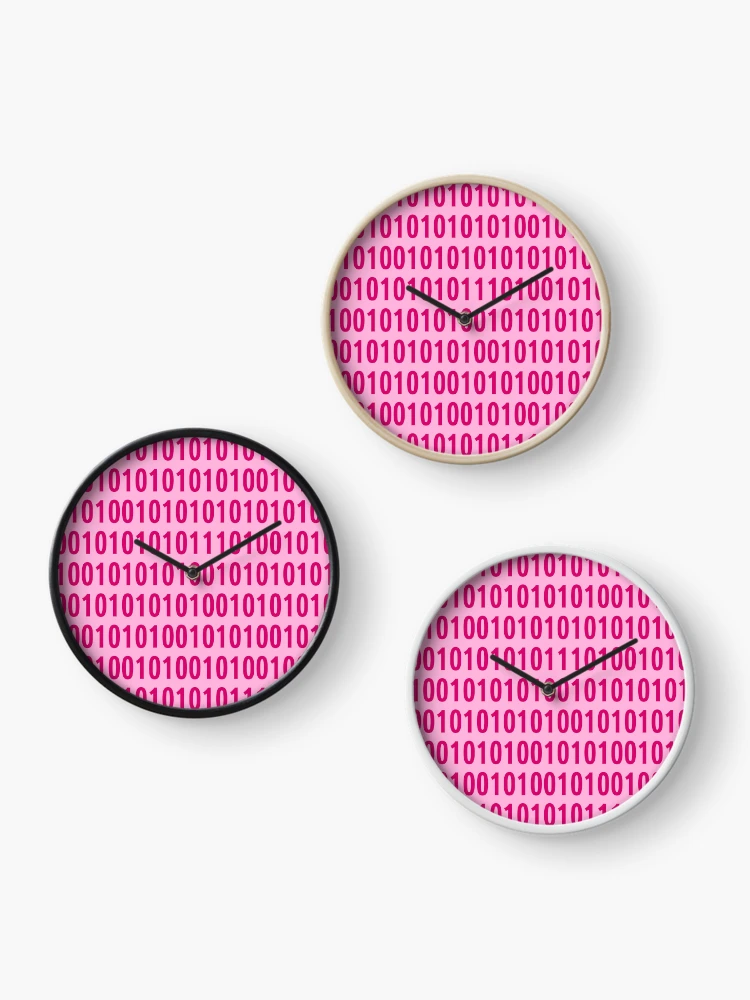 Thumbnail 3 of 4, Clock, pink binary code pattern designed and sold by AurelsPrints.