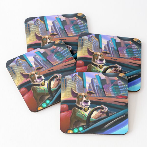 Item preview, Dog driving a car in a futuristic city designed and sold by Zestpond.