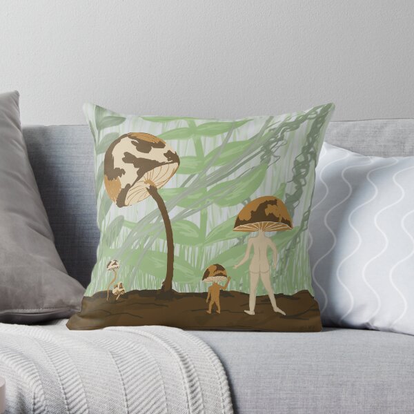 Surrealism mushroom people Throw Pillow