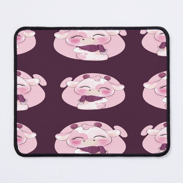Vista previa del artículo con la obra «Cute dibujos animados Kawai vaca con bufanda doodle invierno», diseñado y vendido por MediTees.