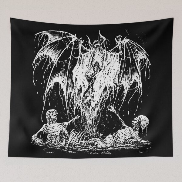 Item preview, Death Skeleton Flying Demon Angel Laughing black white designed and sold by DRK7DSGN.