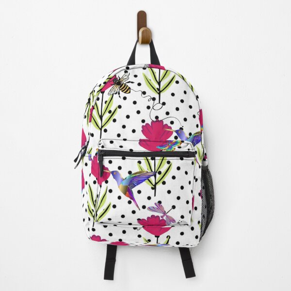 Item preview, White and Black Polka Dot Floral Hummingbird Print designed and sold by Trimzz.