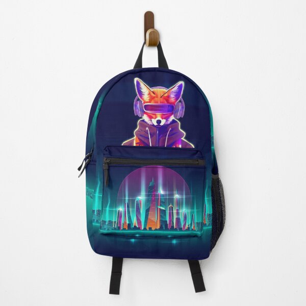 Item preview, Cyberpunk fox with headphones- Red Neon fox-retro Cyberpunk glitch fox designed and sold by TeeARTHY.