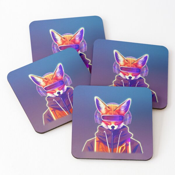 Item preview, Cyberpunk fox with headphones- Red Neon fox-retro Cyberpunk glitch fox designed and sold by TeeARTHY.