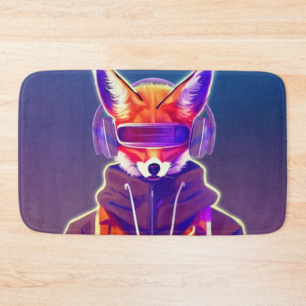 Item preview, Cyberpunk fox with headphones- Red Neon fox-retro Cyberpunk glitch fox designed and sold by TeeARTHY.