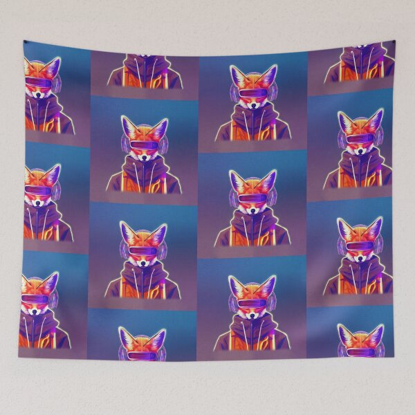 Item preview, Cyberpunk fox with headphones- Red Neon fox-retro Cyberpunk glitch fox designed and sold by TeeARTHY.