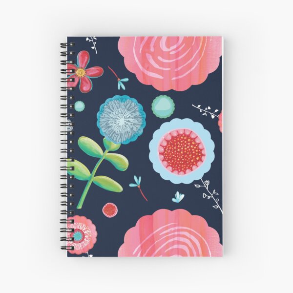 Contemporary Flowers - blue Spiral Notebook