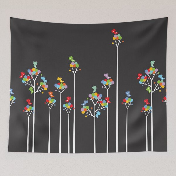 Item preview, Colorful Whimsical Tweet Birds On White Branches Of Dotted Trees © fatfatin designed and sold by fatfatin.