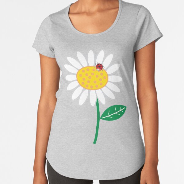 Whimsical Summer White Daisy and Red Ladybug Premium Scoop T-Shirt