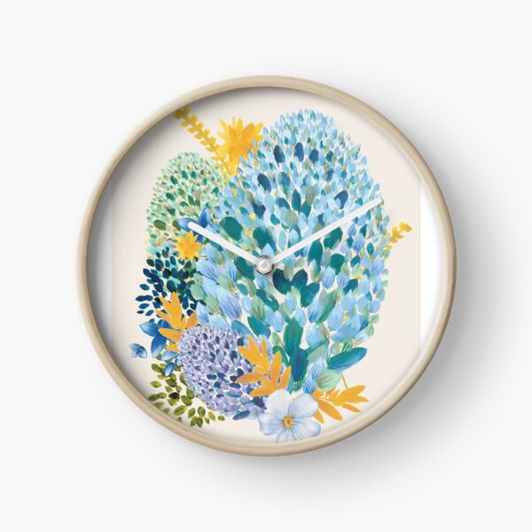 Contemporary Floral - Blue Clock