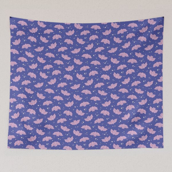 Item preview, Pastel Pink Bats Flying in the Blue Night Sky Pattern designed and sold by KristyKate.