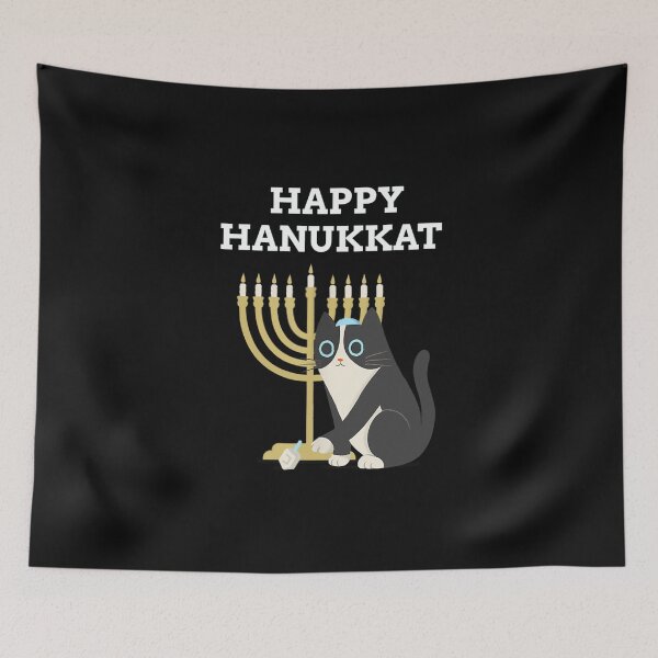 Item preview, Happy Hanukkat Hanukkah Jewish Cat Kitty Lover Menorah designed and sold by AmapolaSerrato.