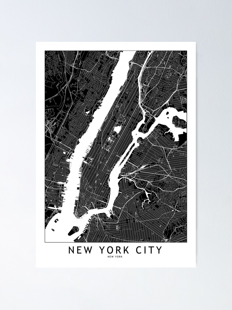 New York City Black And White Map Poster For Sale By Multiplicitymap Redbubble 0299