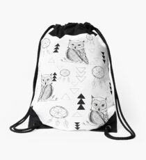 Hiboux et capteurs de rêves, Stefy artiste Drawstring Bag