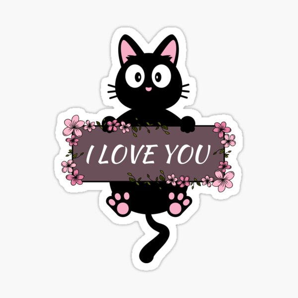 "I love you" Floral Cat Name Plate Sticker