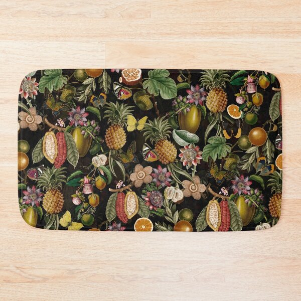 Item preview, Tropical Butterflies In A Flower And Fruit Jungle Botanical Garden- Vintage Pattern Black Botanical Night Garden Nightgarden designed and sold by UtArt.
