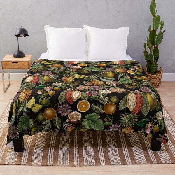 Item preview, Tropical Butterflies In A Flower And Fruit Jungle Botanical Garden- Vintage Pattern Black Botanical Night Garden Nightgarden designed and sold by UtArt.