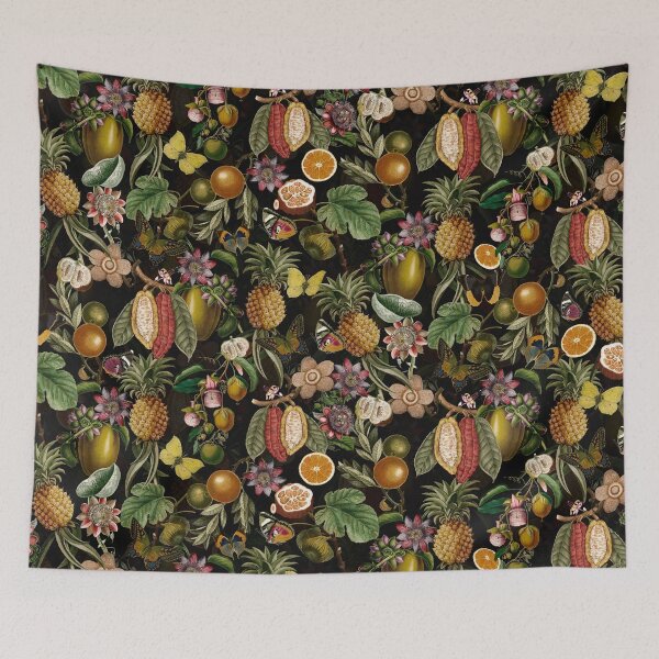 Item preview, Tropical Butterflies In A Flower And Fruit Jungle Botanical Garden- Vintage Pattern Black Botanical Night Garden Nightgarden designed and sold by UtArt.