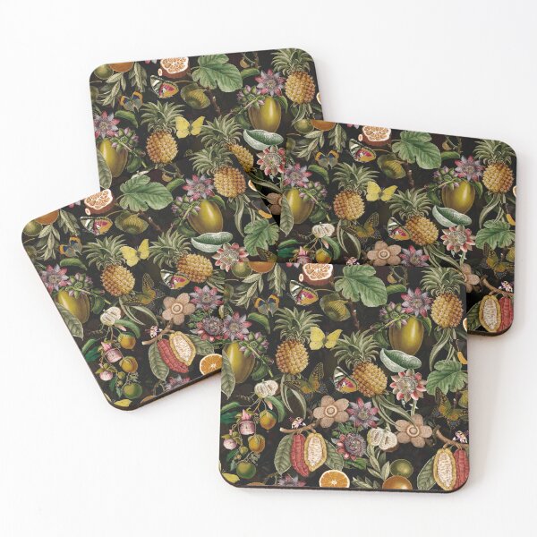 Item preview, Tropical Butterflies In A Flower And Fruit Jungle Botanical Garden- Vintage Pattern Black Botanical Night Garden Nightgarden designed and sold by UtArt.