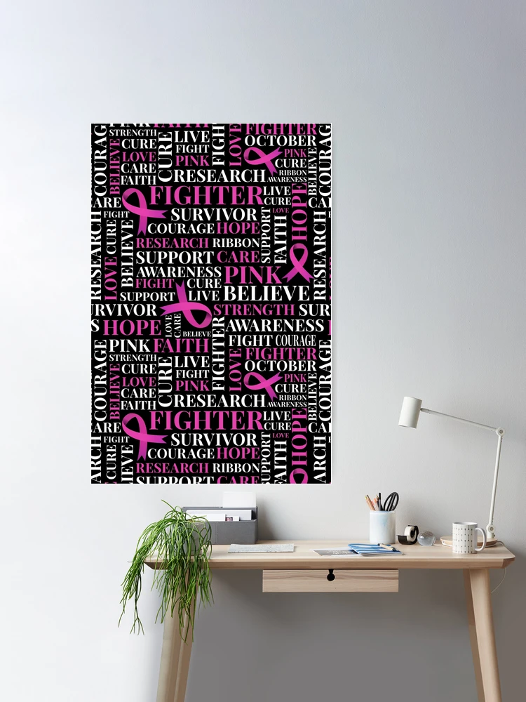 Pink Ribbons Breast Cancer Support Words Cloud Pattern | Poster
