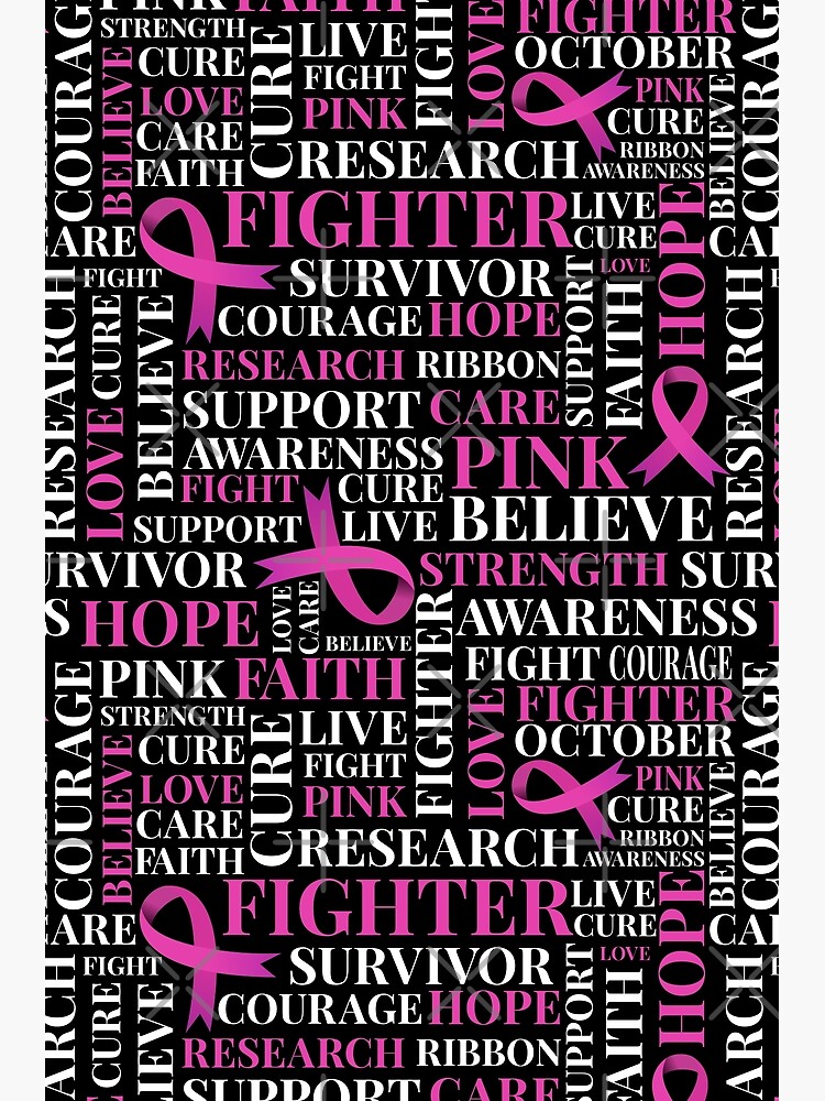 Pink Ribbons Breast Cancer Support Words Cloud Pattern Poster for