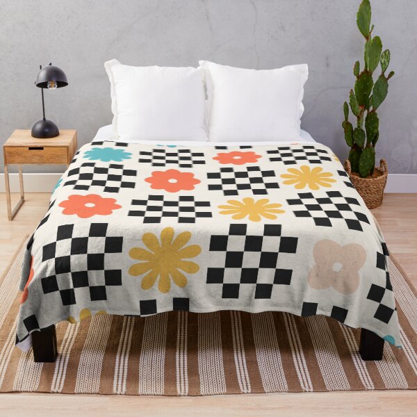 Item preview, Colourful chequered floral pattern with black accents - 70s style designed and sold by Dominiquevari.