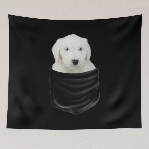 Artikelvorschau, (Für dunklen Hintergrund) Alter englischer Schäferhund in der Tasche entworfen und verkauft von More Cute Dogs.