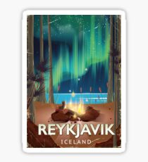 Reykjavik Camping Vintage Travel Poster Sticker