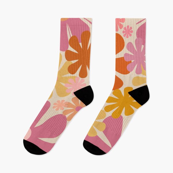 Item preview, Retro 60s 70s Flowers - Vintage Style Floral Pattern in Thulian Pink, Orange, Mustard, and Cream designed and sold by kierkegaard.