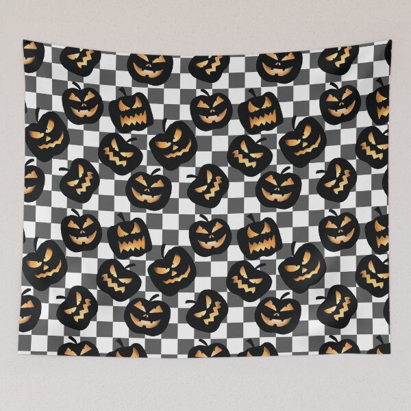 Item preview, Y2K Checkerboard Halloween Pumpkins in Grey designed and sold by KathrinLegg.