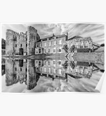 Tonbridge Castle Reflections (black and white) Poster