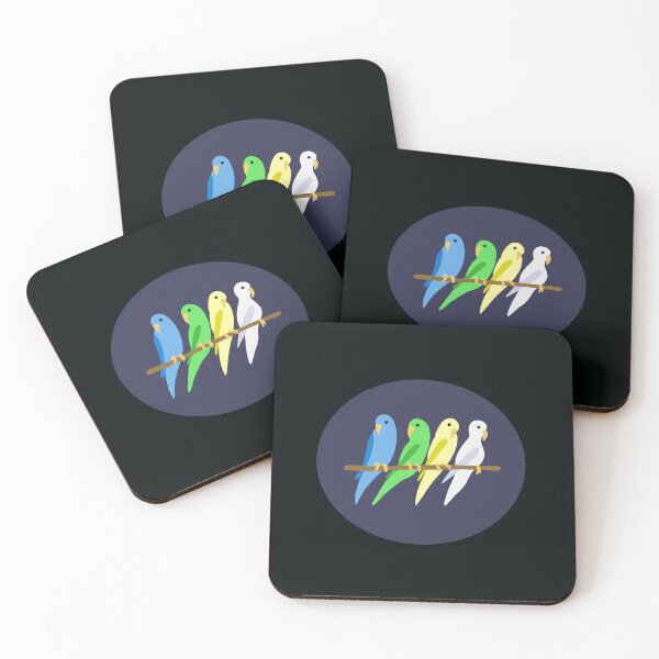 Item preview, Four sitting budgerigars designed and sold by SketchZeit.