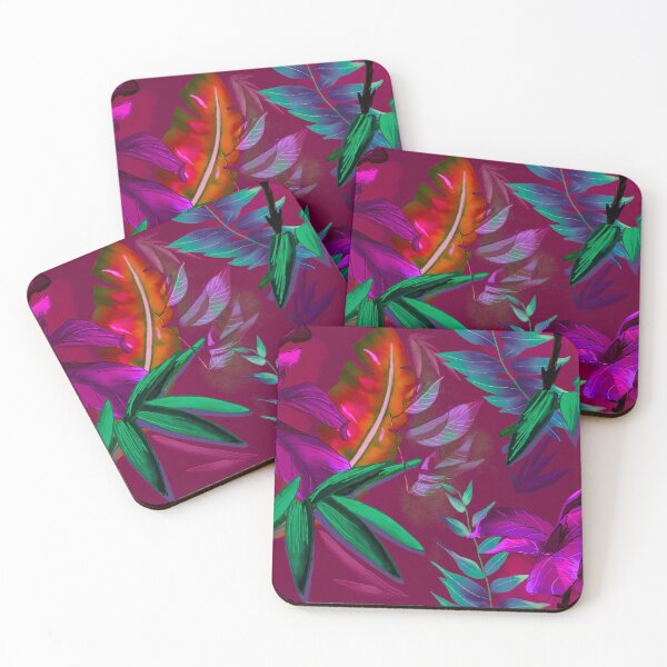 Item preview, tropical heaven trendy exotic floral pattern, leaves and flowers tropical pattern, botanical illustration, red floral illustration   designed and sold by ZeinabTaha.