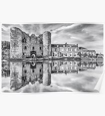 Tonbridge Castle Reflections 2 (black and white) Poster