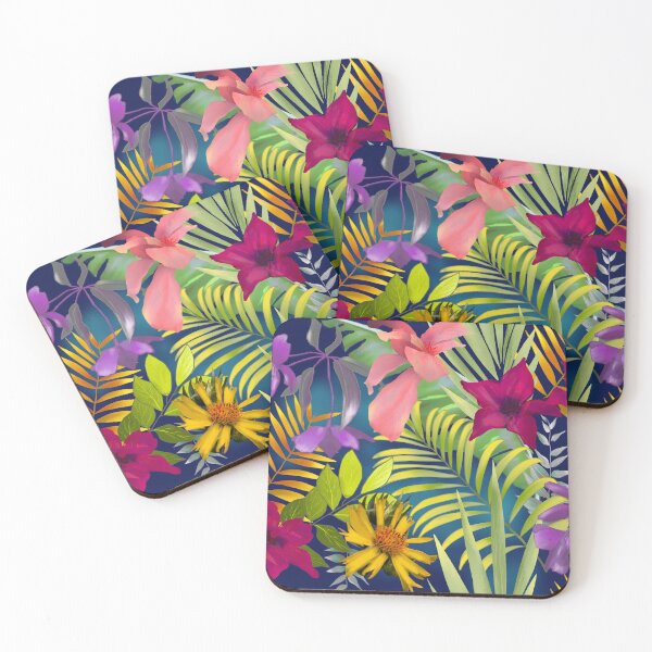 Item preview, Tropical islands exotic flowers and leaves pattern with dark blue background designed and sold by ZeinabTaha.