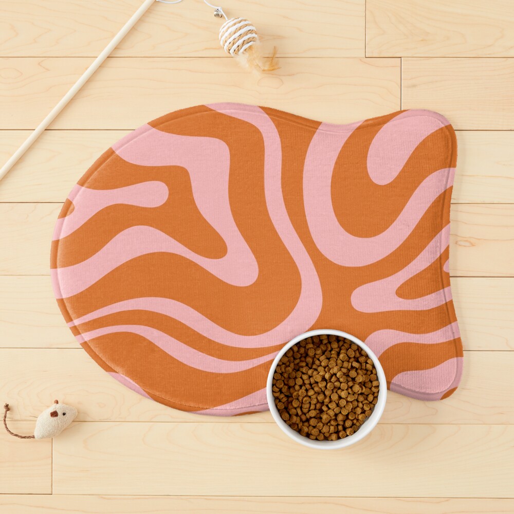 Liquid Swirl Retro Abstract Pattern in Orange and Pink Pet Mat