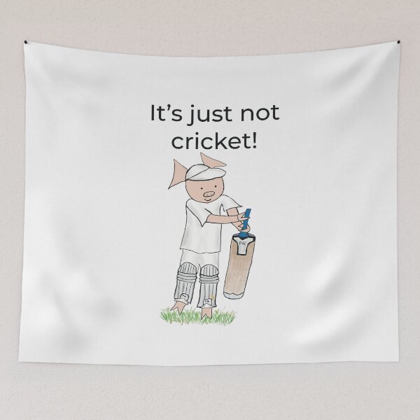 Item preview, It's just not cricket! Left handed pig cricket player, batter, white, old school. Cricket designed and sold by PiggingJapan.